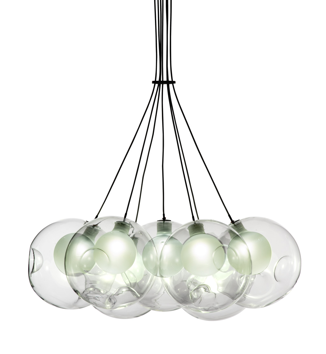 transparent glass chandelier on white