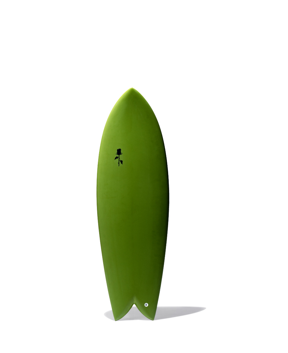 Green fish shaped surfboard for e-commerce