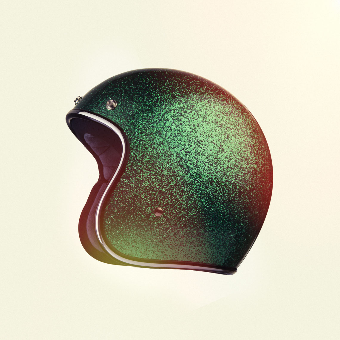 Green fleck floating motorcycle helmet