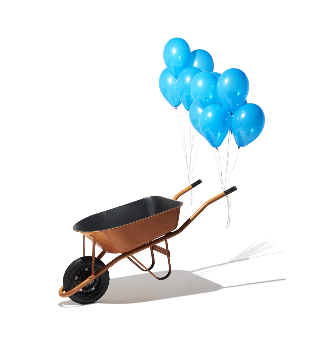 leather wheelbarrow with balloons 