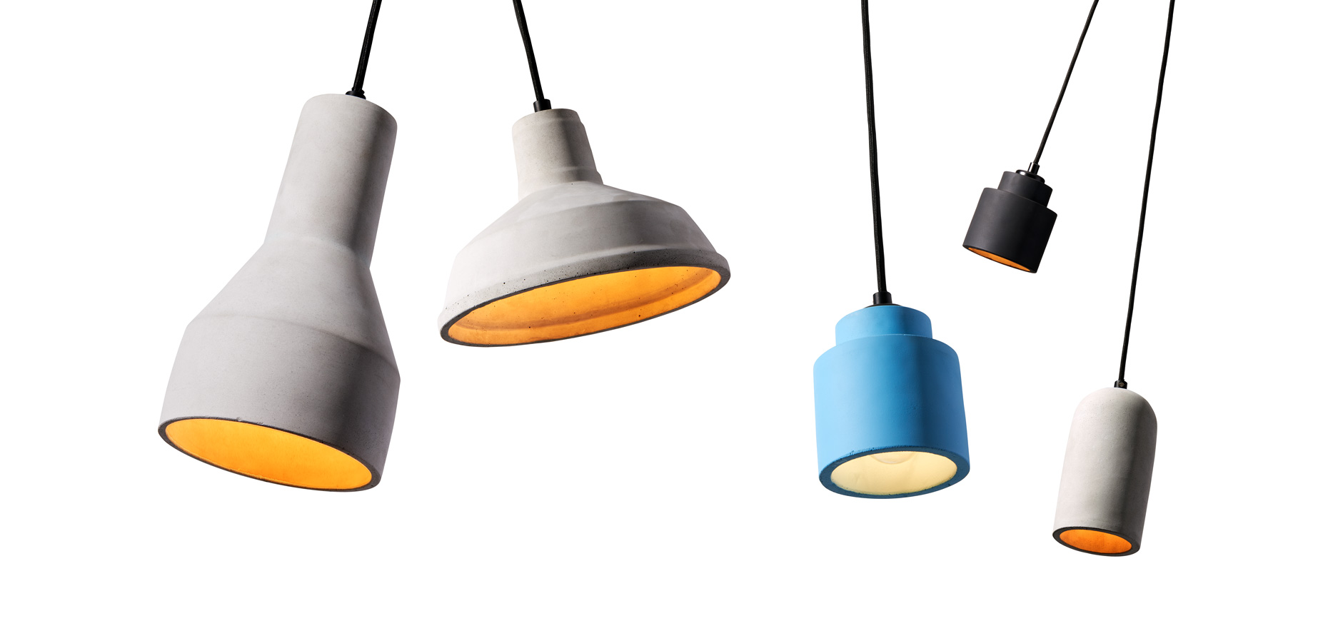 Group of modern concrete light pendants 