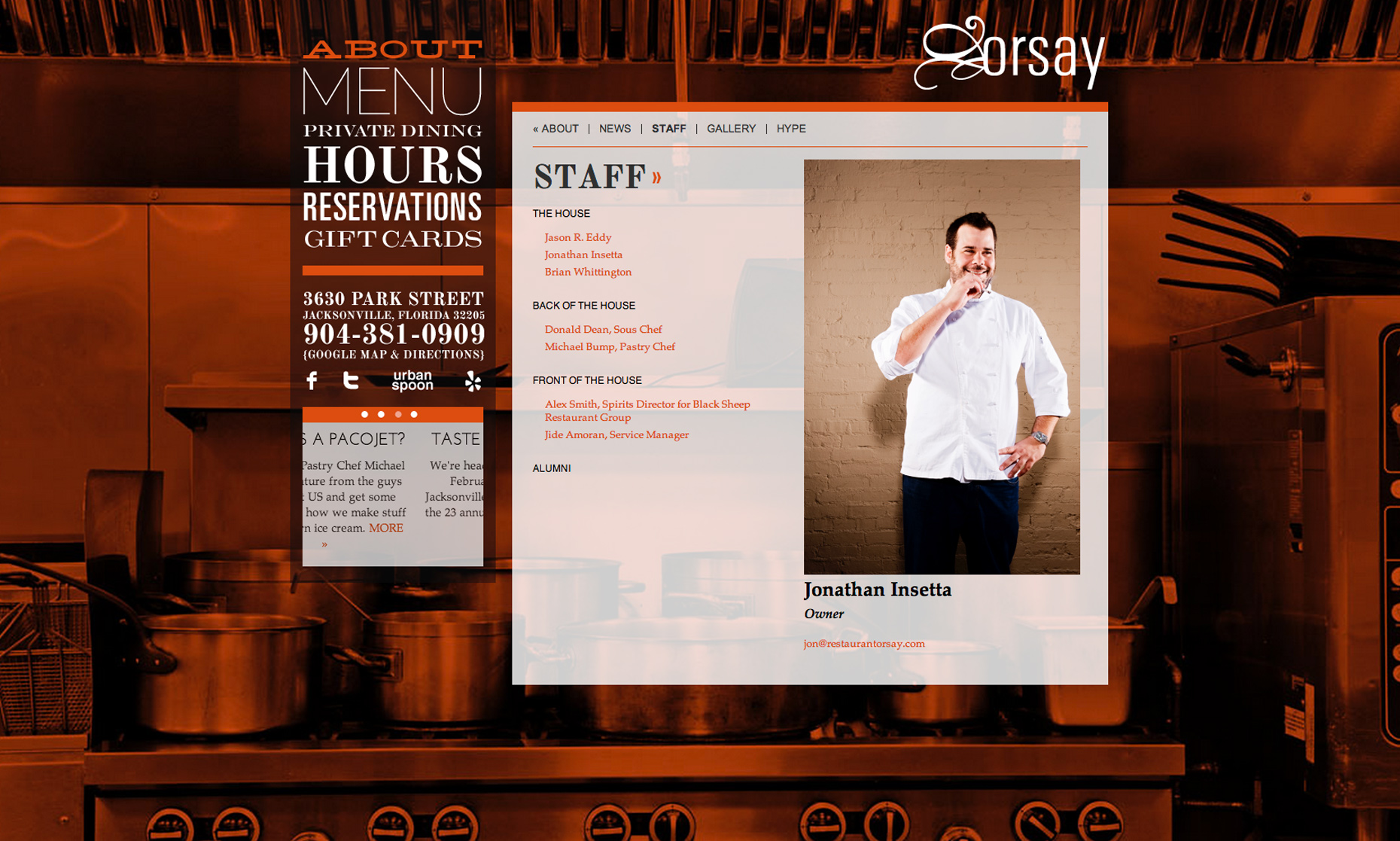Editorial, Advertising and Corporate Studio Location Photography Jacksonville, Florida Orsay Restaurant Website Photography