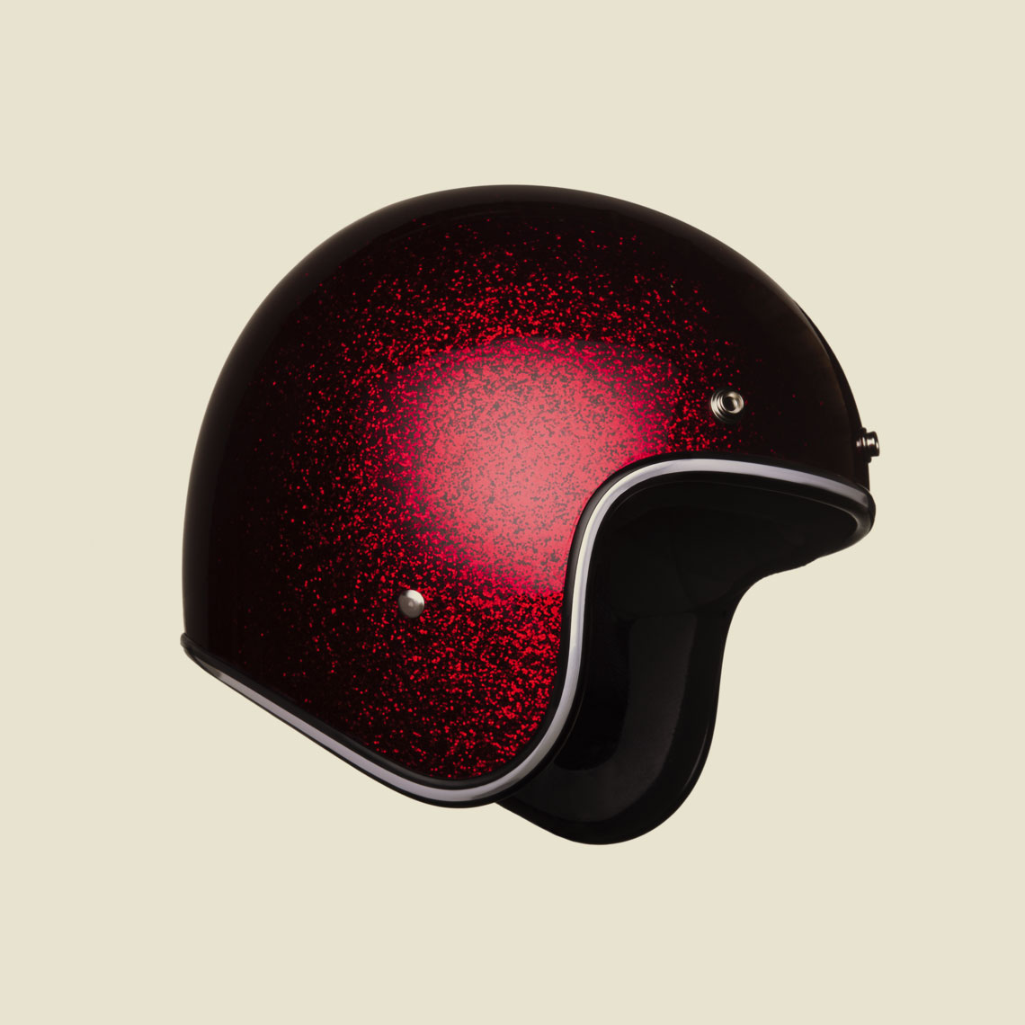 floating red sparkle motorcycle helmet